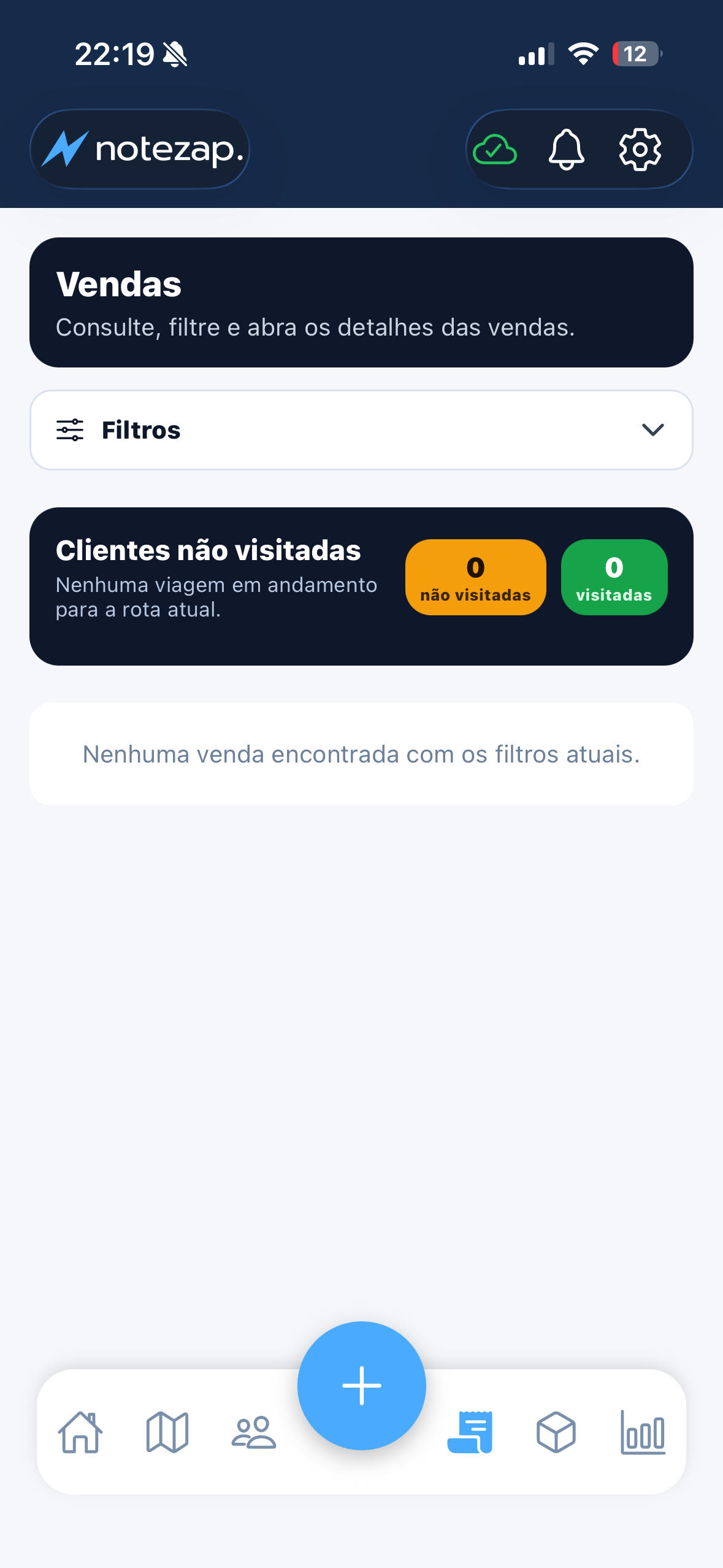 Tela de vendas do Notezap